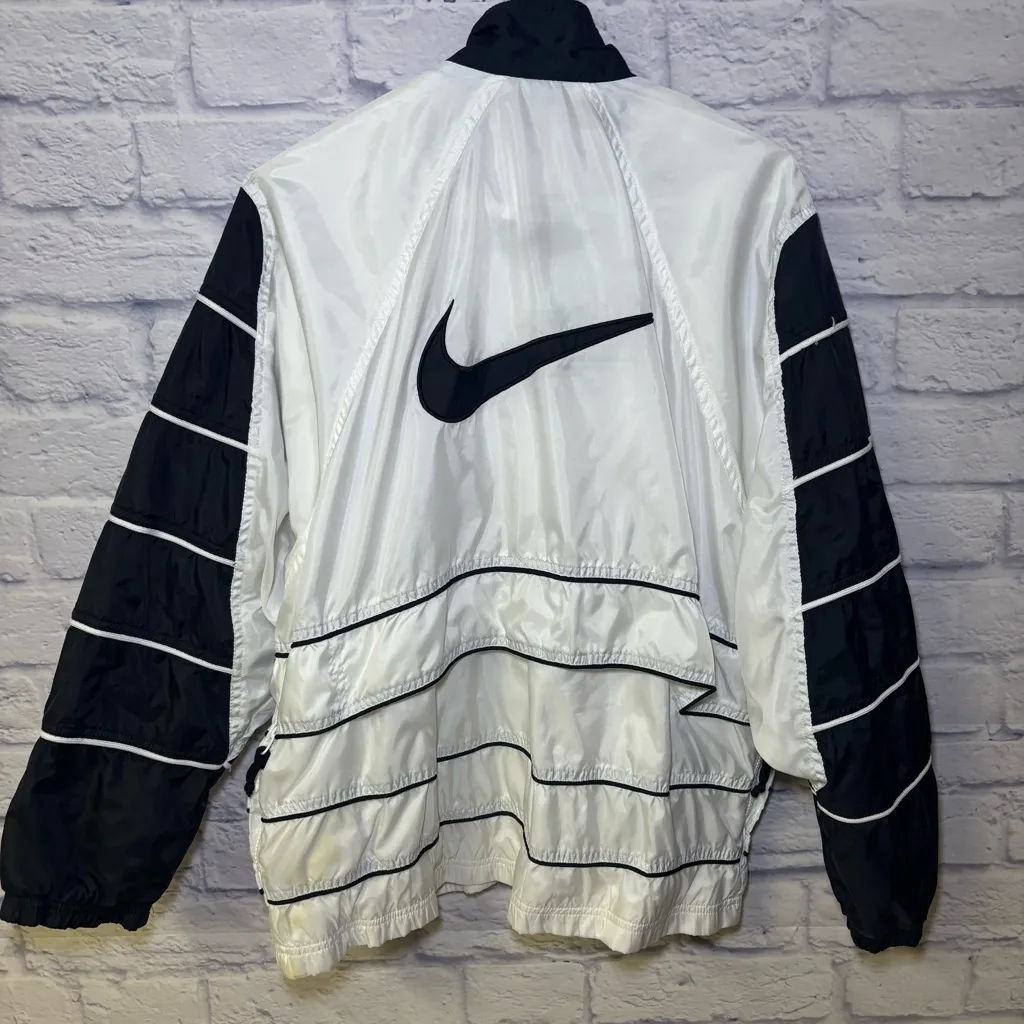 Vintage 90’s NIKE Big Swoosh Jacket Womens Size Large White Black Athletic - Image 11