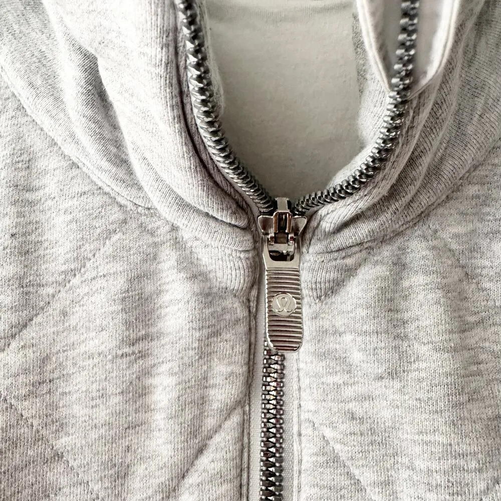 Lululemon Light Grey Forever Warm Quilted Heavyweight Quarter Zip Pullover 8 - Image 7