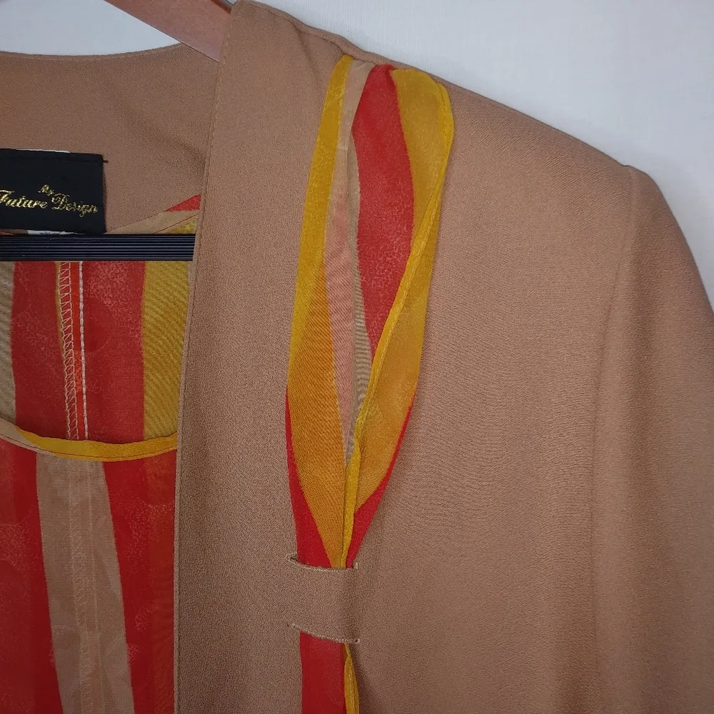 Vintage XL Tan Orange Yellow Top Jacket Set Plus - Image 7