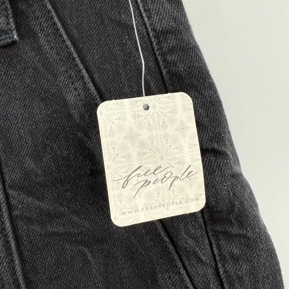 WE THE FREE Jeans Size 27 Free People NWT Crvy Mona High Rise Flare Black Slit - Image 8