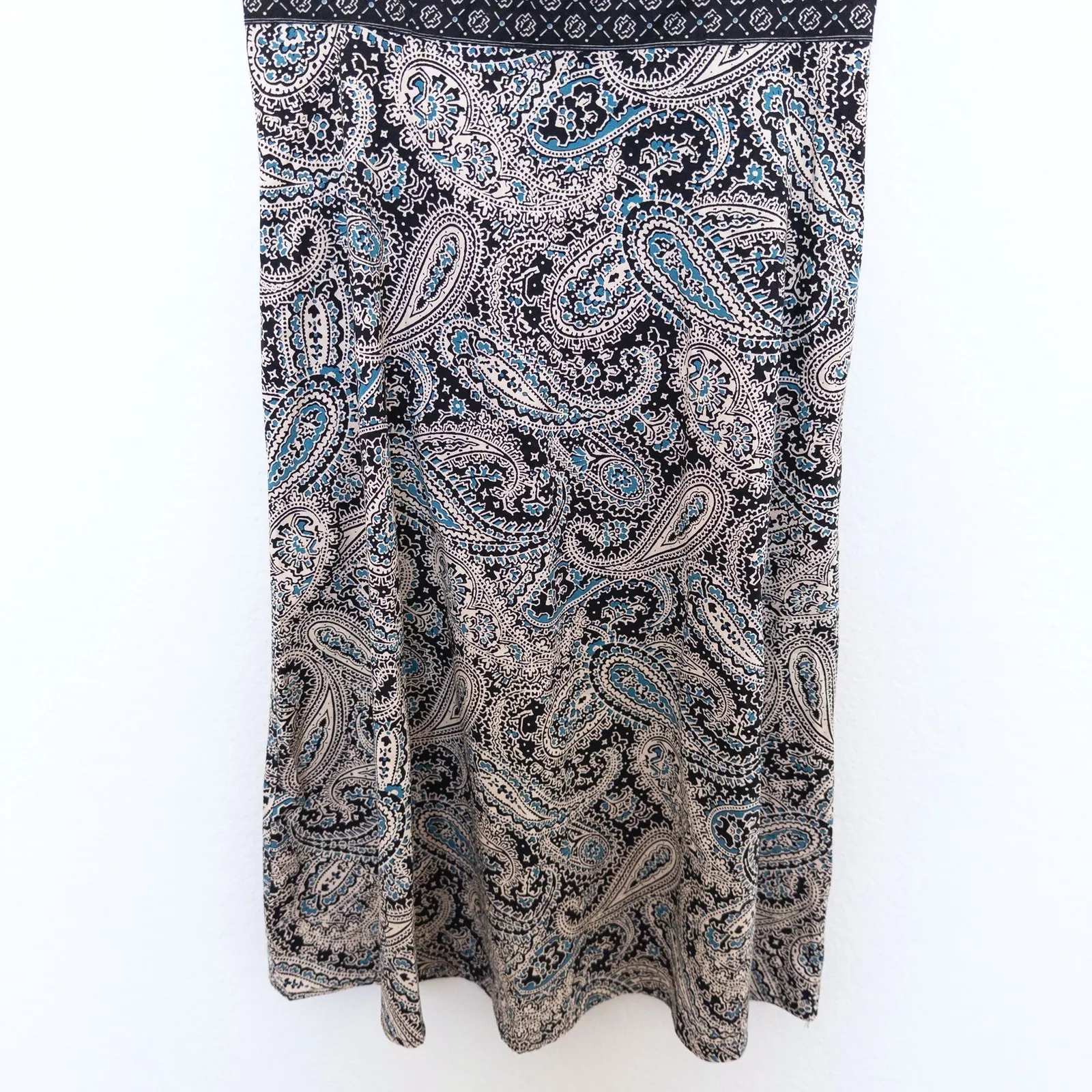 Y2K Croft & Barrow Womens Dress Size 6P Black Blue Stretch Paisley Babydoll Boho - Image 3