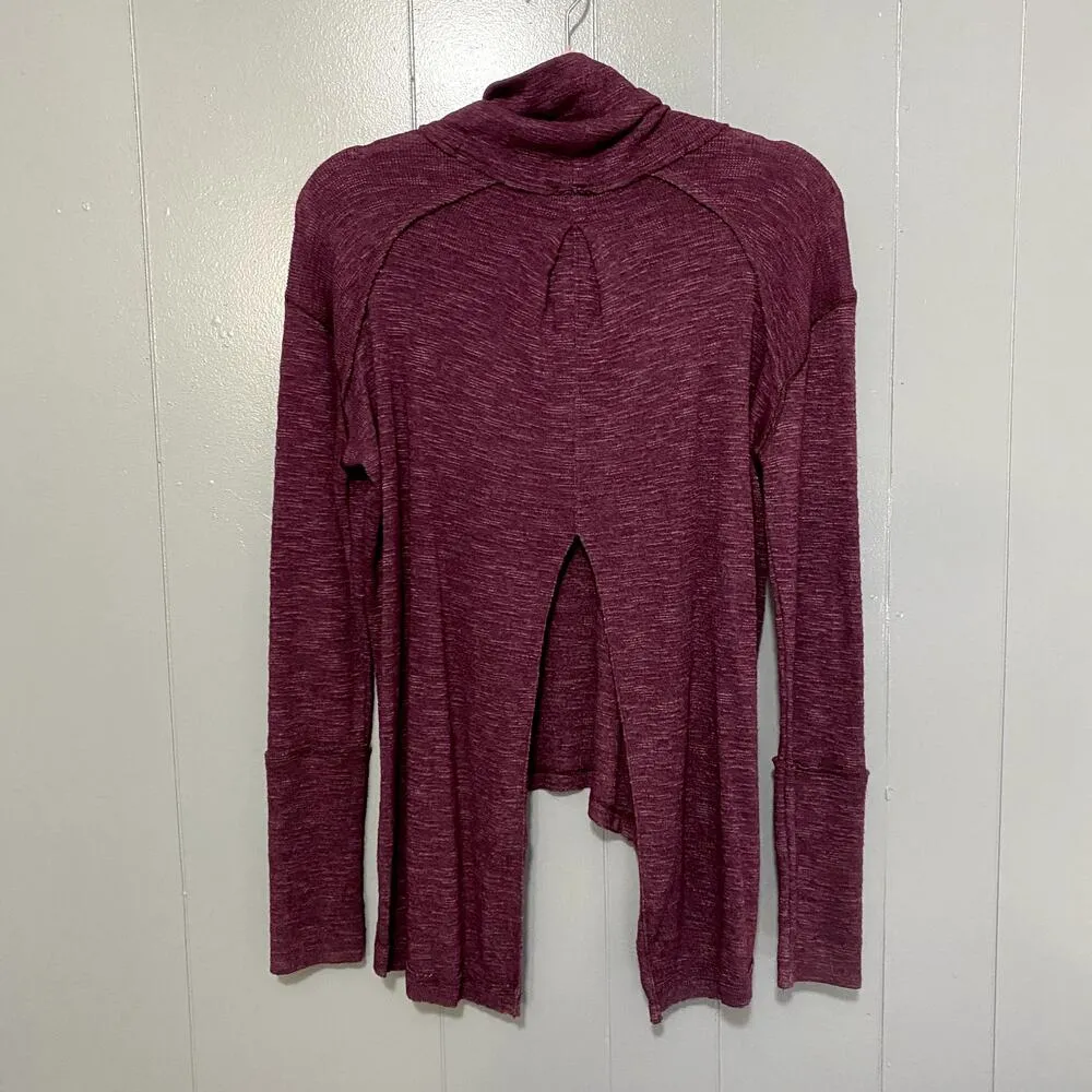 Free People Purple Marled High Low Split Back Turtleneck Boho Top XS - Image 6