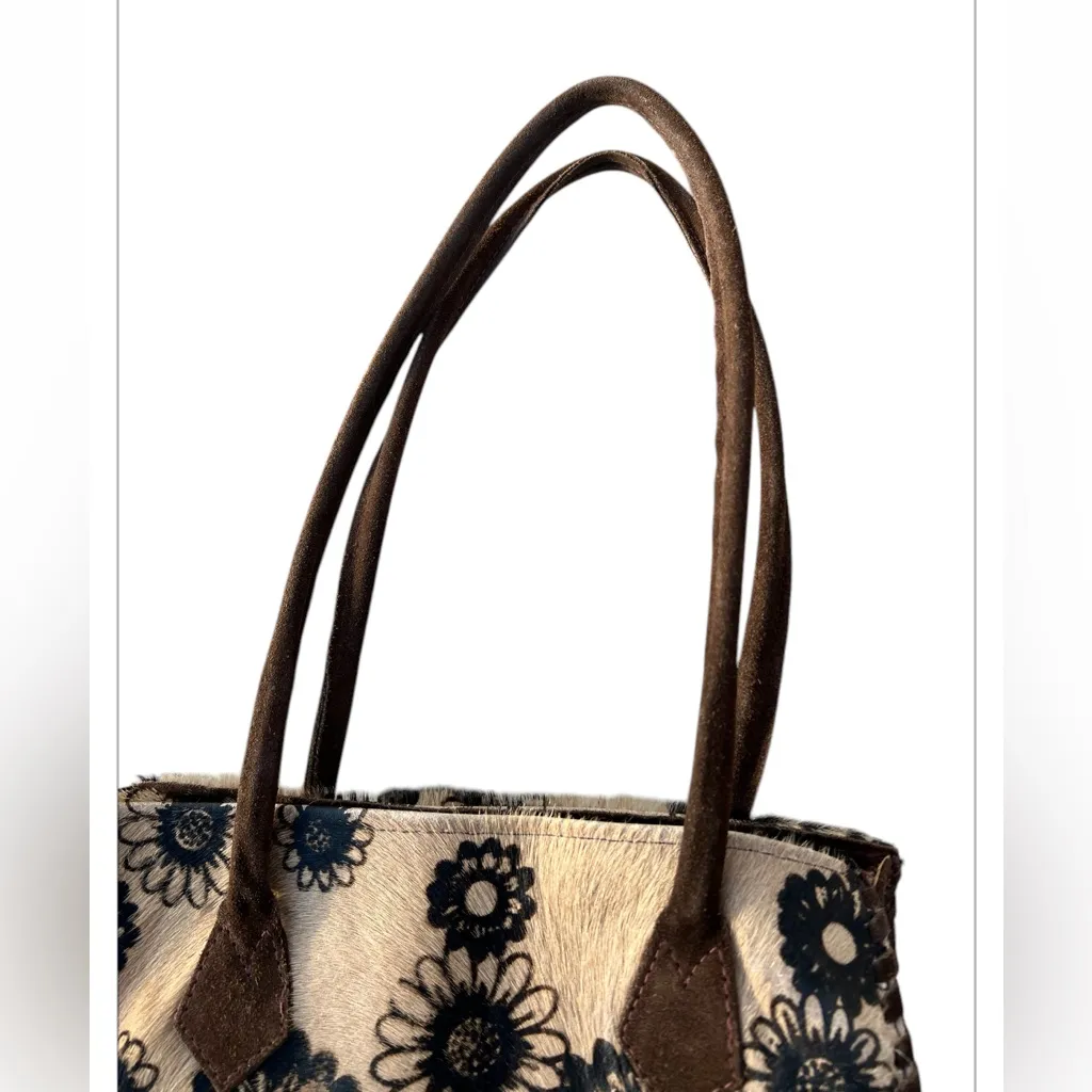 Cecconi Piero Womens Tote Leather Calf Hair handbag Floral Boho‎ Western Italy Brown - Image 3