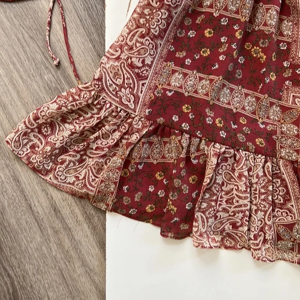 Saints and Secrets Floral Mini Dress Small Balloon Sleeves Patchwork Flounce - Image 11