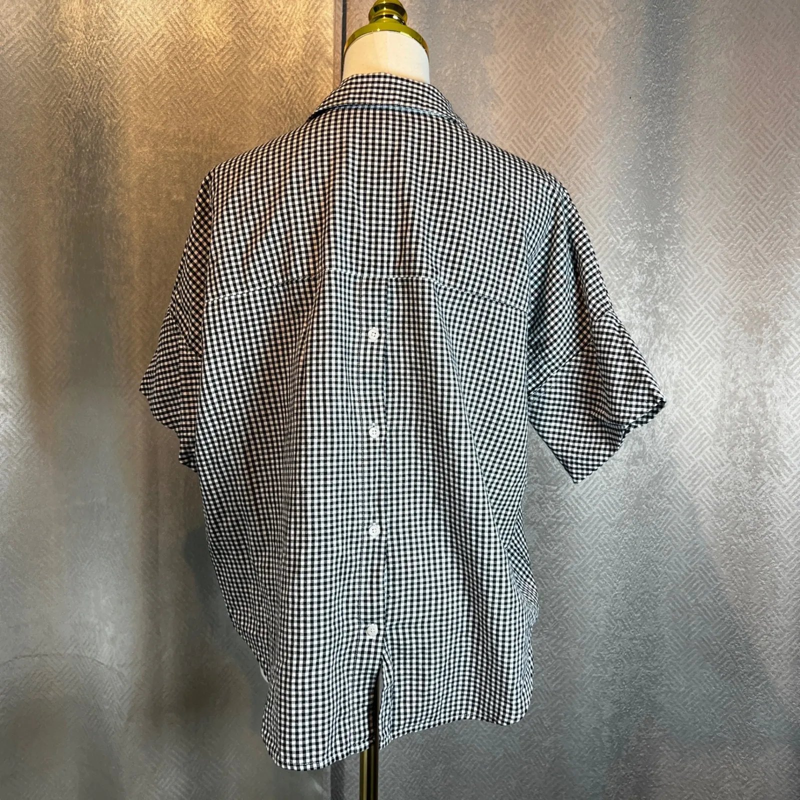 Madewell Gingham Split Back Button Up Short Sleeve Top Blouse Size Small - Image 5
