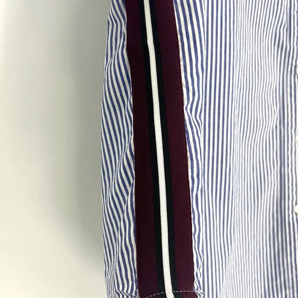 Forever 21  Blue and White Striped Button Down with Burgundy Racing Stripes M - Image 5