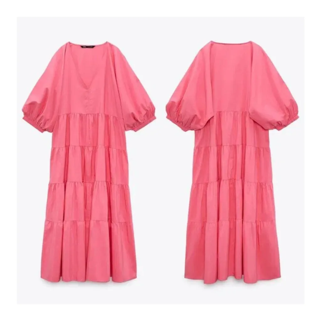 Zara Pink Puff Sleeve Maxi Dress XS - Image 3