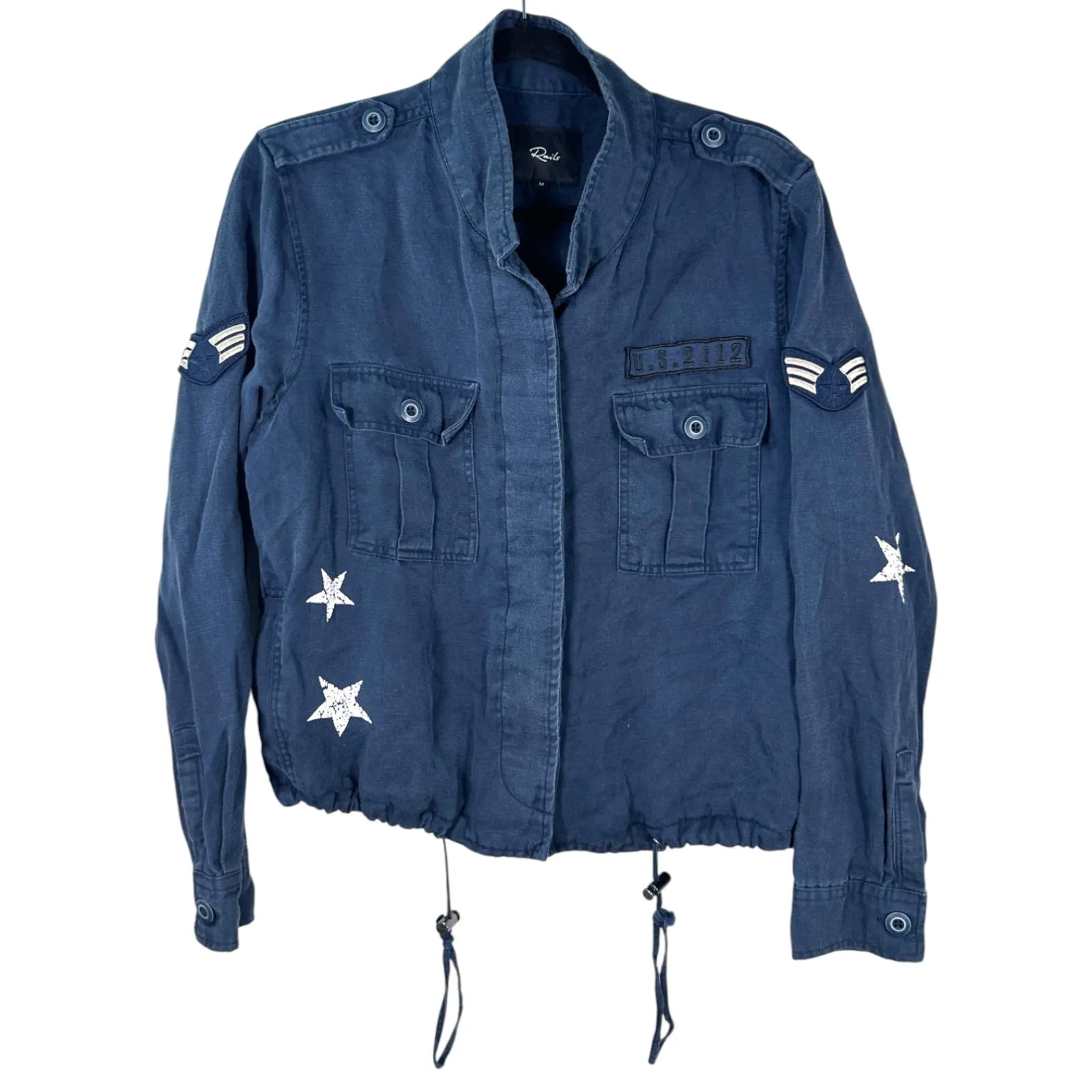 Rails Grant Military Jacket Indigo Blue Cropped Lightweight Drawstring Medium - Image 3