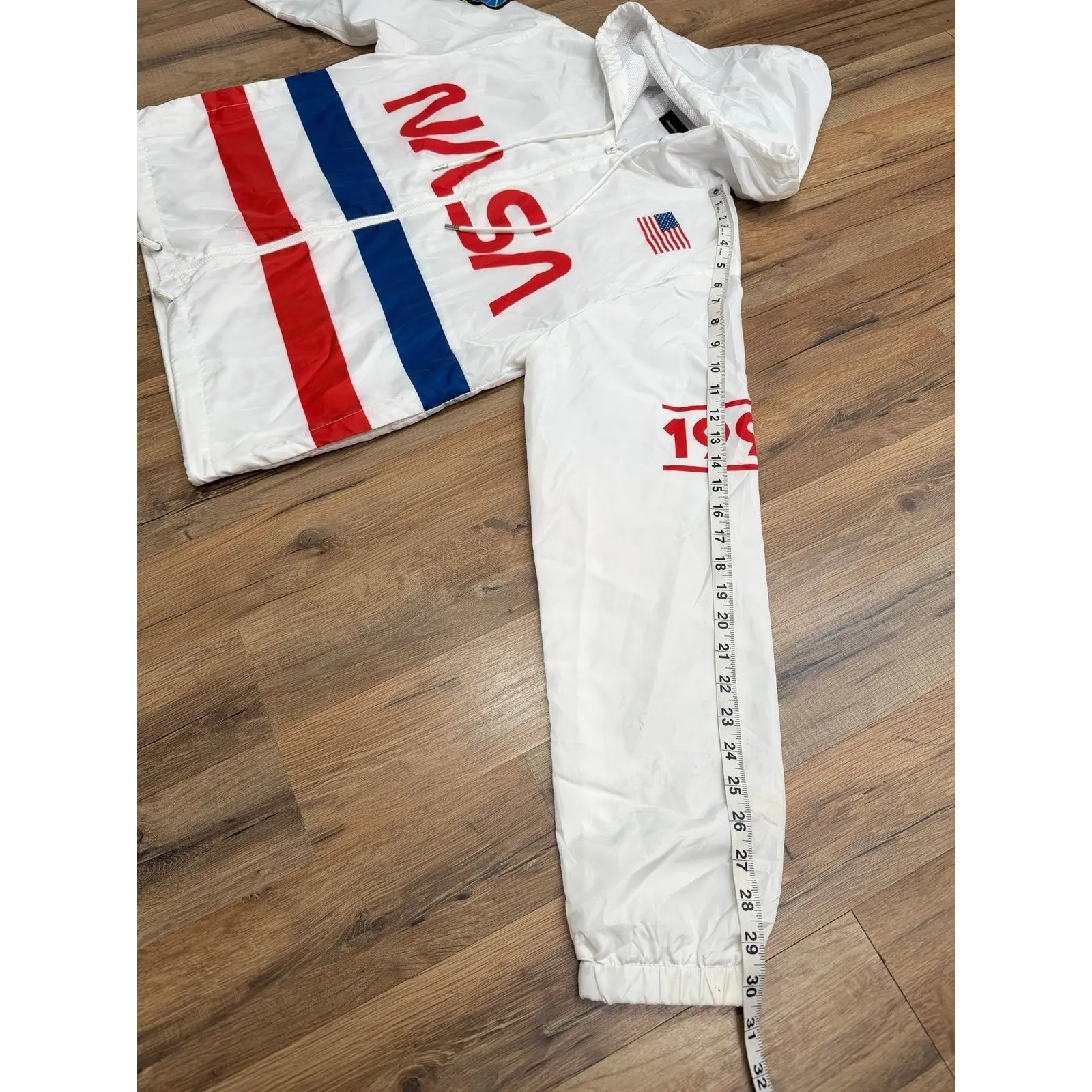NASA Windbreaker Jacket White 1991 Space Mission Patches Hooded Size L Size L - Image 8
