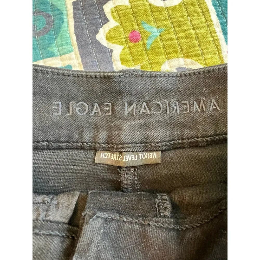 American Eagle Curvy High Rise Mini Black Distressed Jean Skirt  Size: 0 (XS) - Image 7