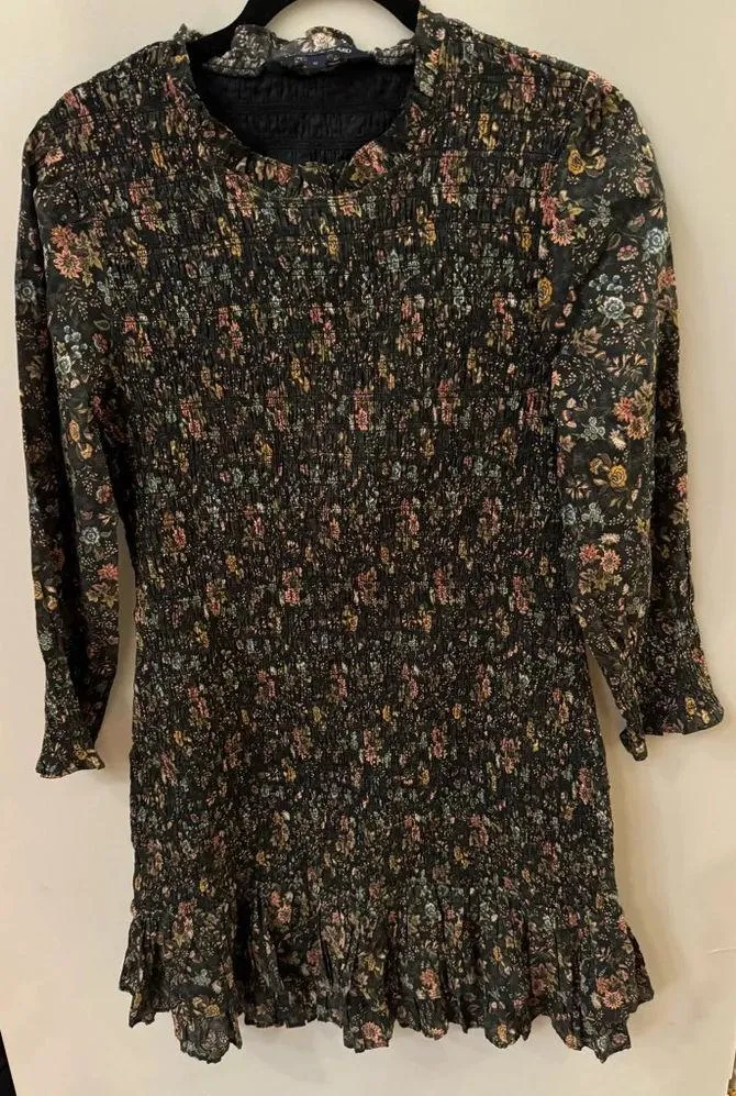 VERONICA BEARD Farha Floral Black Multi Smocked Mini Dress Size 10  $398 - Image 4