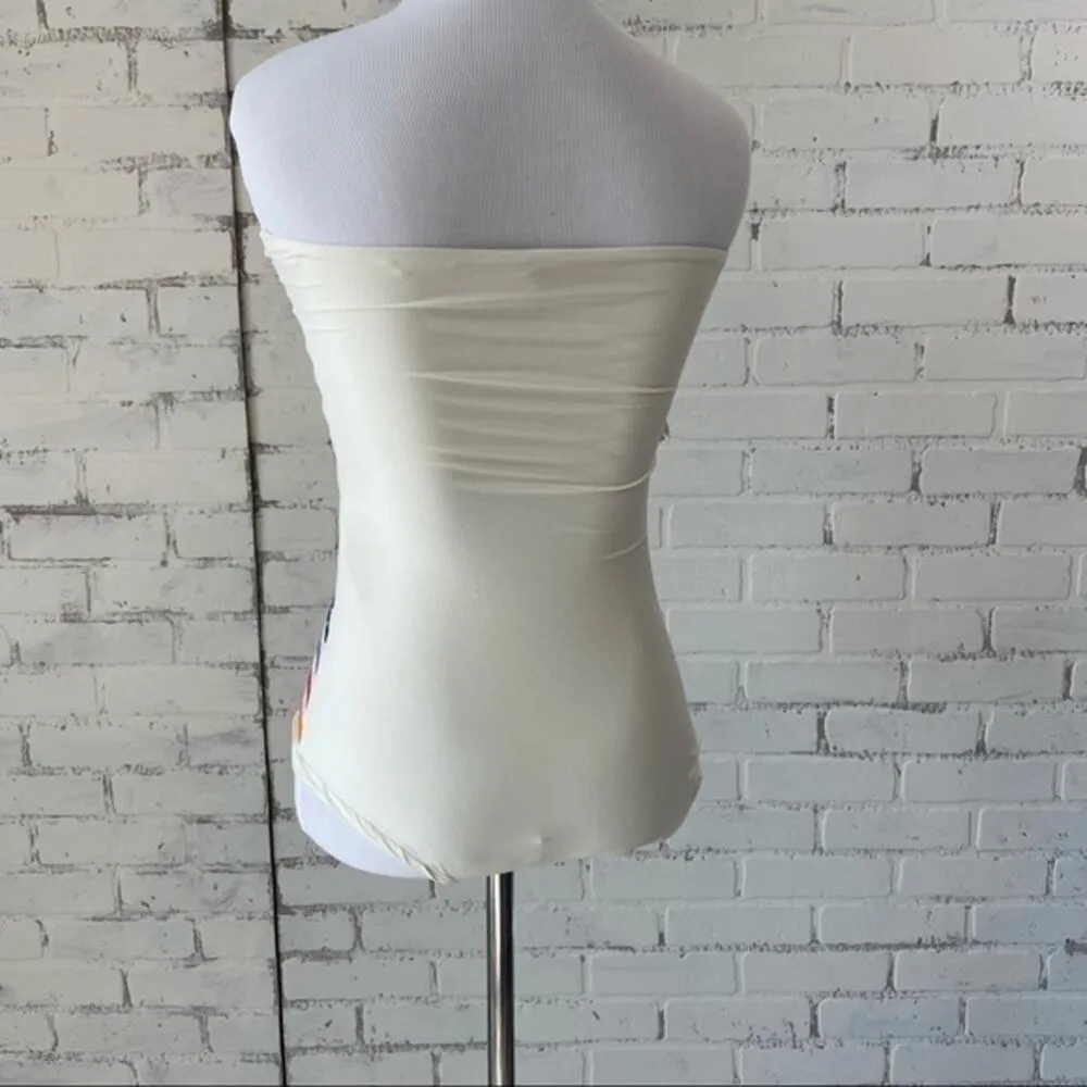 Bandeau Swimsuit One Piece Rio De Janerio Paraty Rainbow Stripe Sz3 $276 Red - Image 4