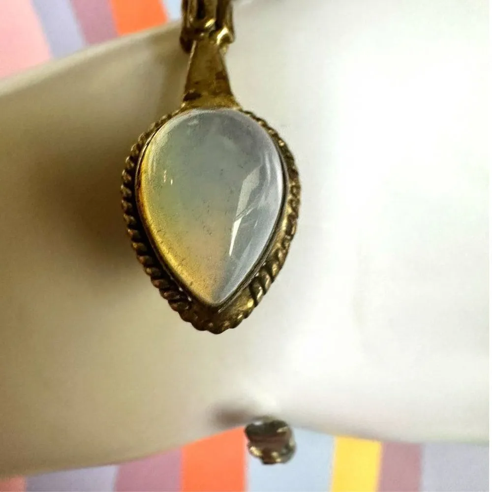 Silver plated natural stone open bangle bracelet - Image 5