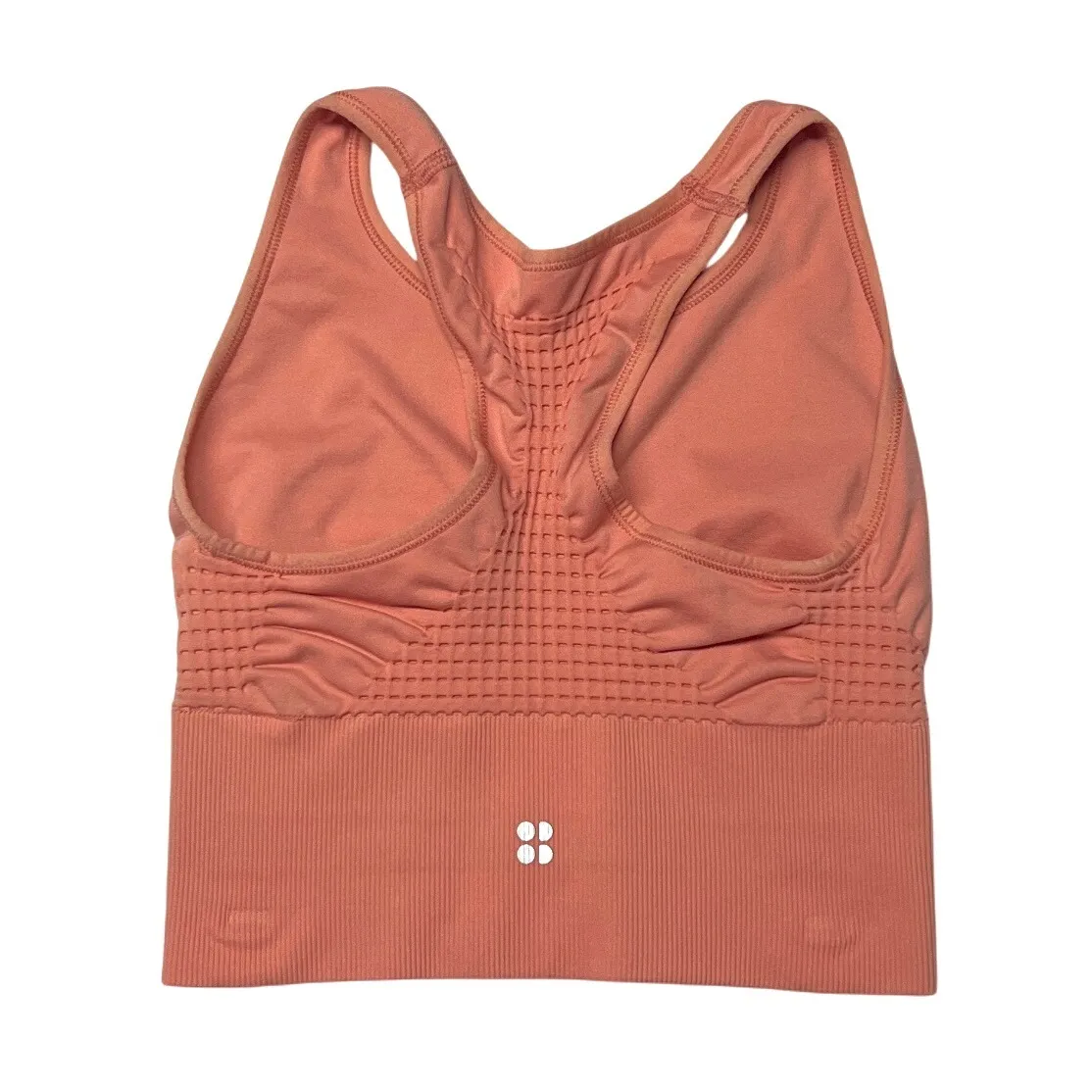 Sweaty Betty Stamina Longline Sports Bra Small Coral Pink Seamless Racerback EUC - Image 3