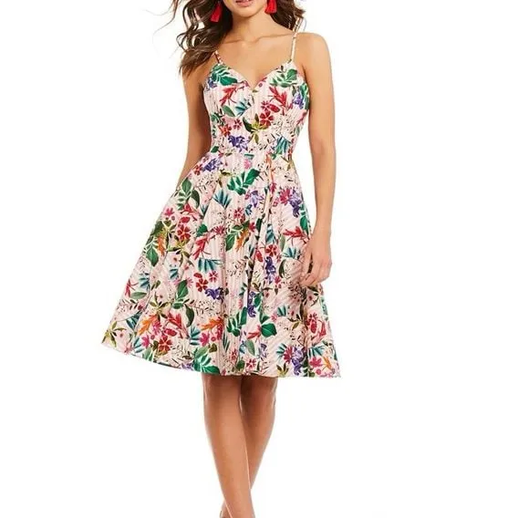 Gianni Bini Jacqueline Striped Floral Sweetheart Neck Midi Dress - Image 8