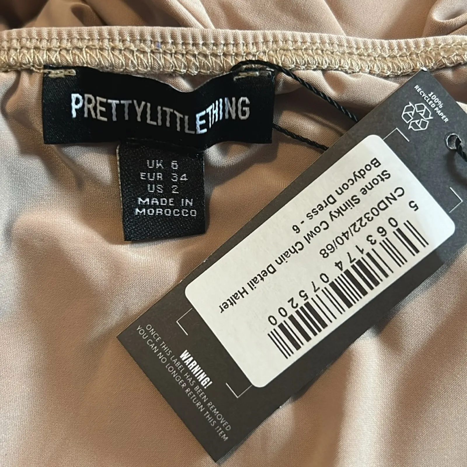 PrettyLittleThing Stone Slinky Cowl Chain Halter Bodycon Dress Size US 2 NWT - Image 10