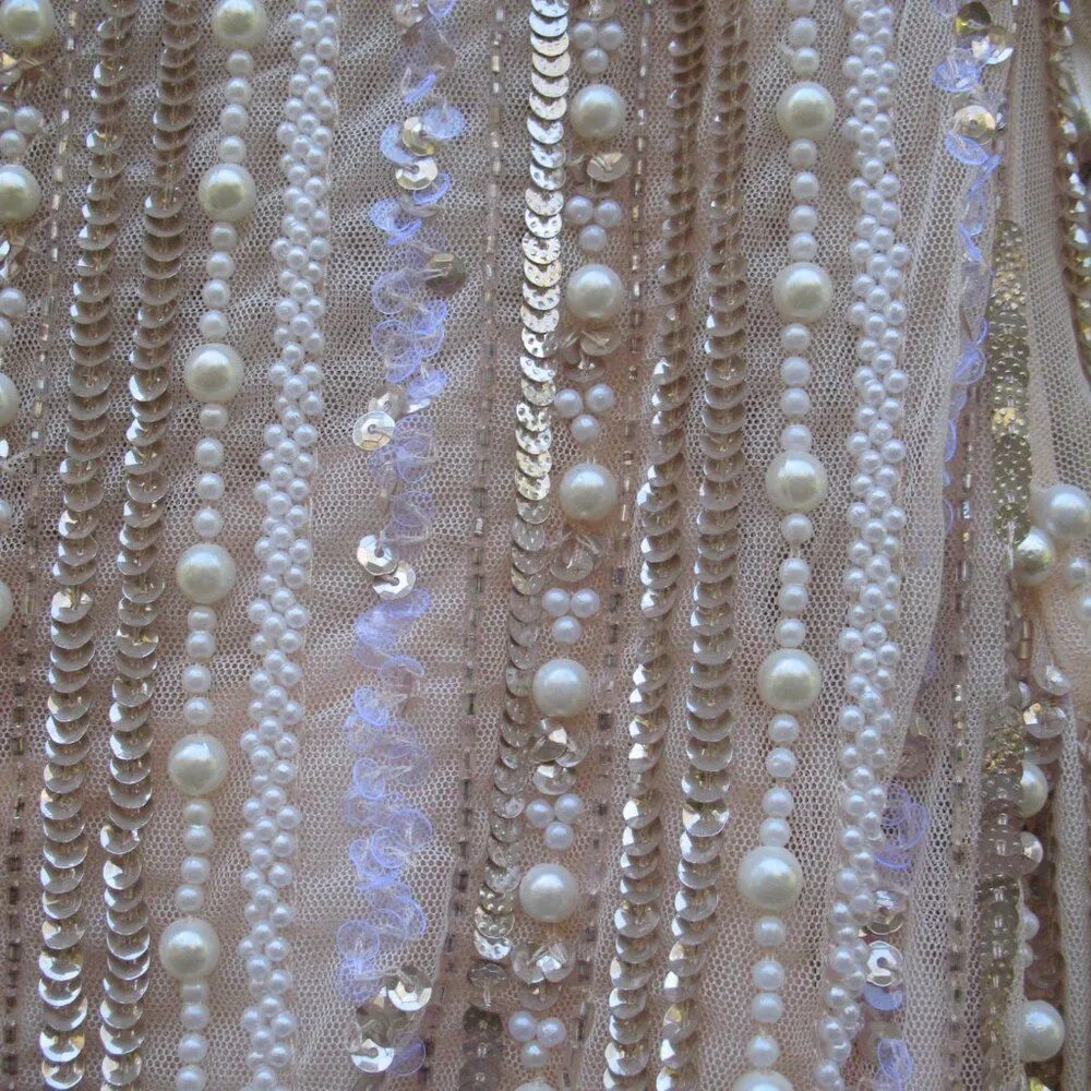 MAC DUGGAL 94081 Pink Boat Neck Long Sleeve Gown With Striped Beading - Image 10