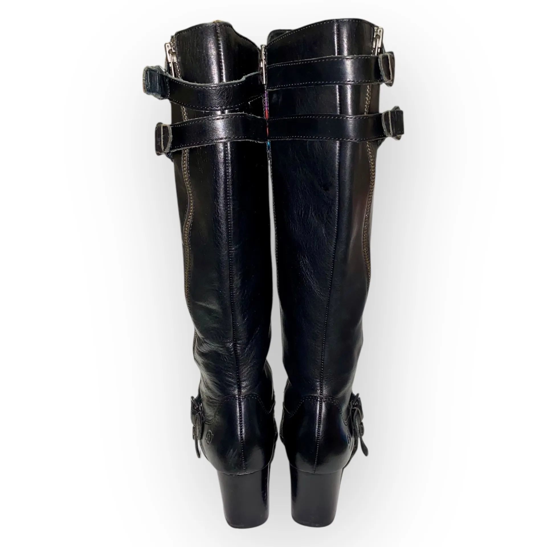 BØRN Milari Women’s Black Leather Tall Riding Boots Size 9.5 Chunky Heel Zip - Image 7