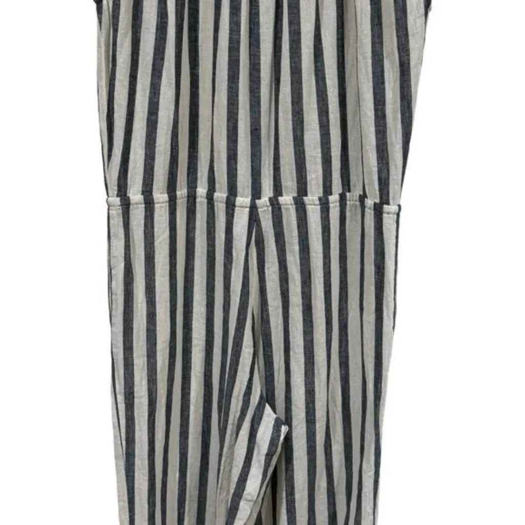 Trovata California Birds of Paradis Ivory Grey Stripe Linen Romper Coastal S Gray - Image 8
