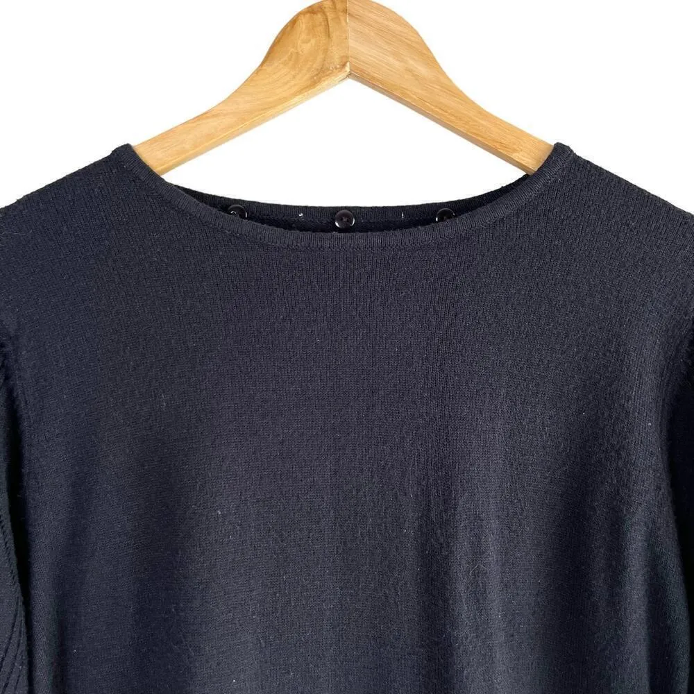 Tanjay Black Crewneck Knit Sweater Perforated Knit Sleeves, Size Medium - Image 2