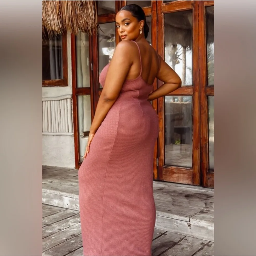 NWT PrettyLittleThing Plus Rose Waffle Knit Maxi Beach Dress US Size 16 - Image 2