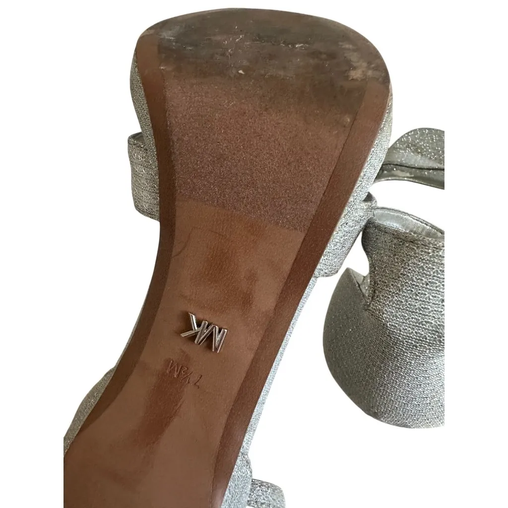 MICHAEL KORS Silver Fabric Ankle Strap Heels Size 7.5 - Image 7