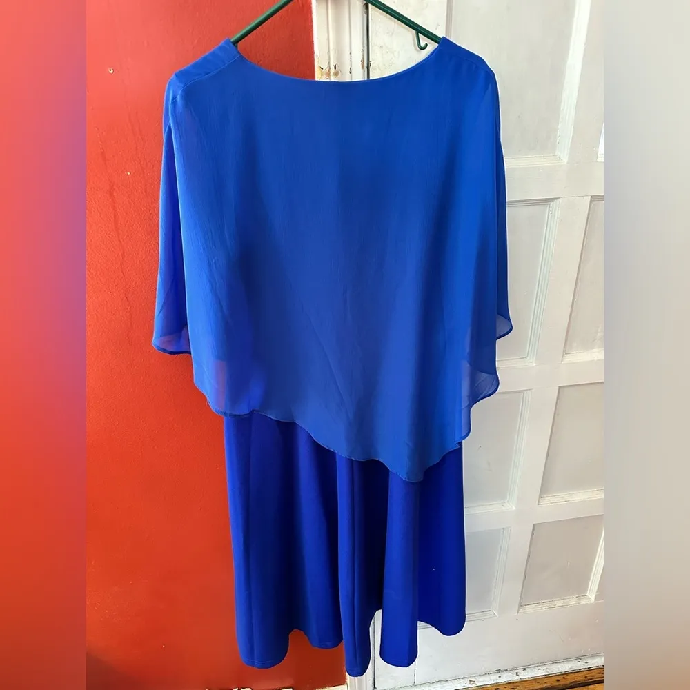 DRESSTELLS Dress with Chiffon Overlay Cape, Mother of The Bride, Wedding Guest Blue Size XL - Image 6