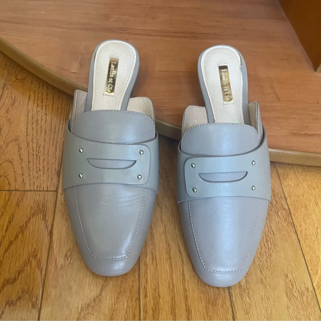 Louise et Cie LO-CHARRIET Light Gray Leather Loafer Mules Minimalist - Size 8M - Image 4