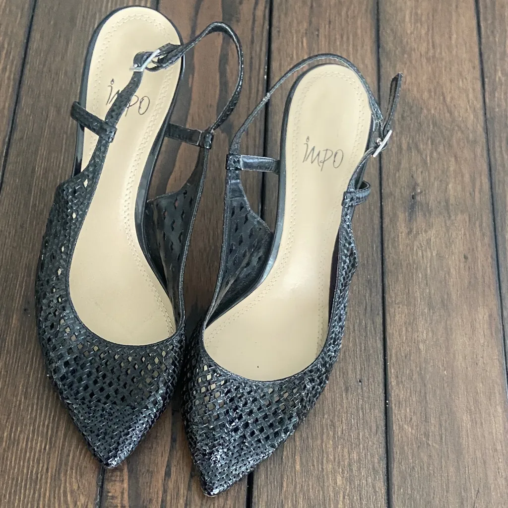 Impo Black Textured Slingback Heels - Image 6