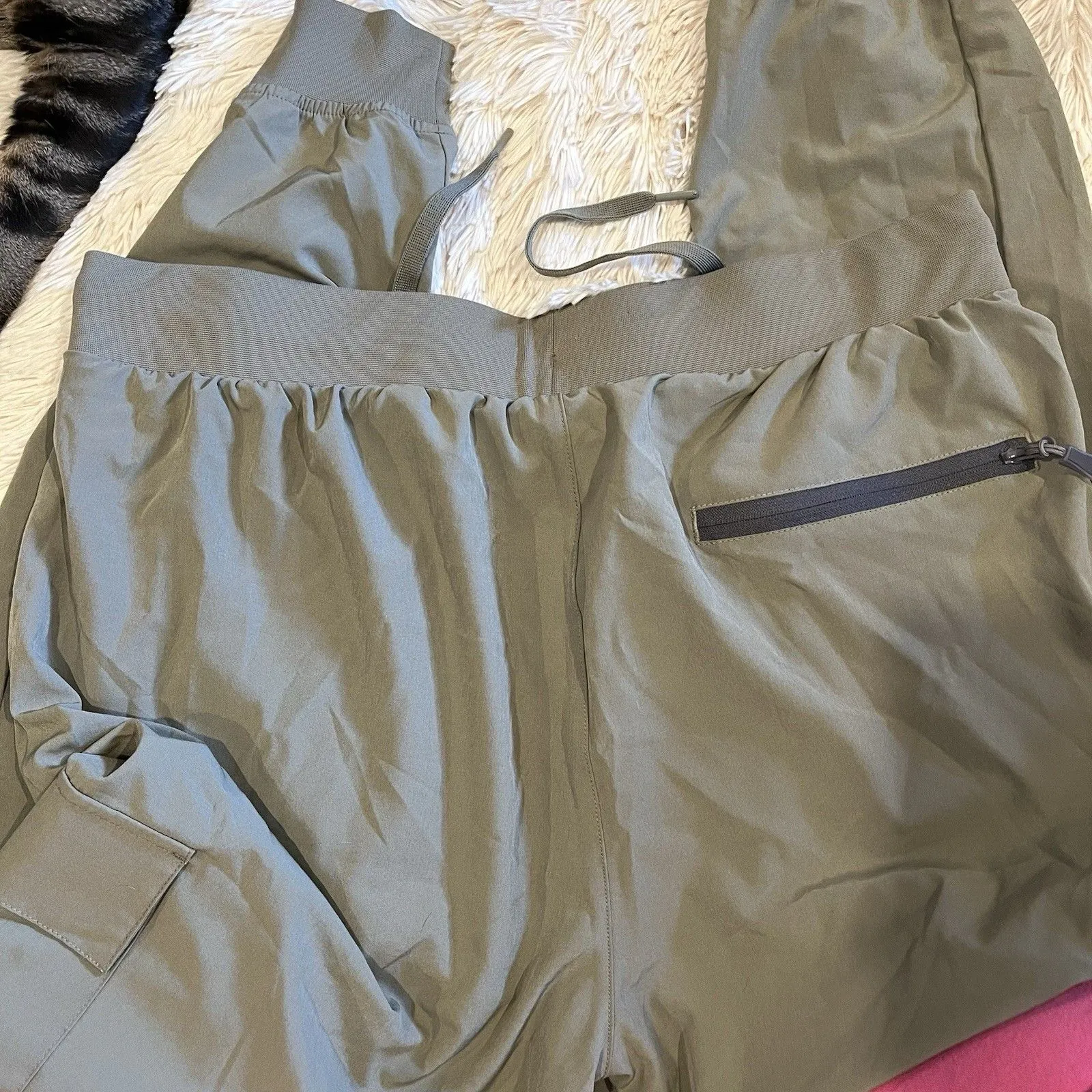 L.L. Bean Jogger Pants Womens XL Lightweight Gray Zip Pockets Stretch Green - Image 7