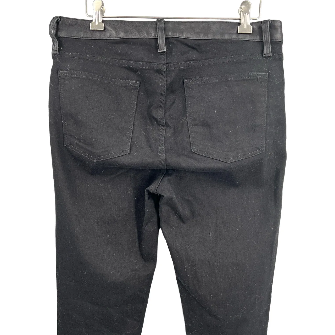 HELMUT LANG Black Leather Pants Stretch Knit Back Slim Fit Made in USA Size 30 - Image 6