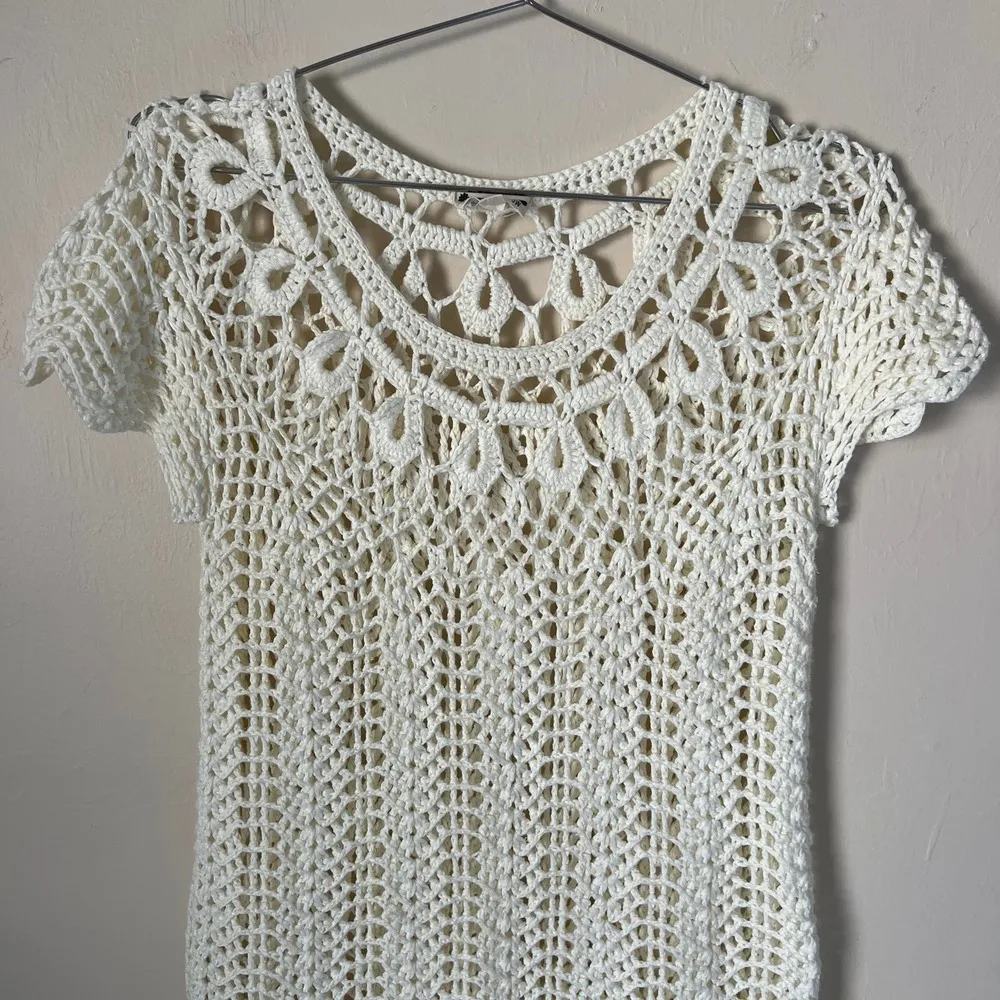 Mumu Mellow Crochet The Day Away Beige Cream Short Sleeve Dress Coverup Size M - Image 3