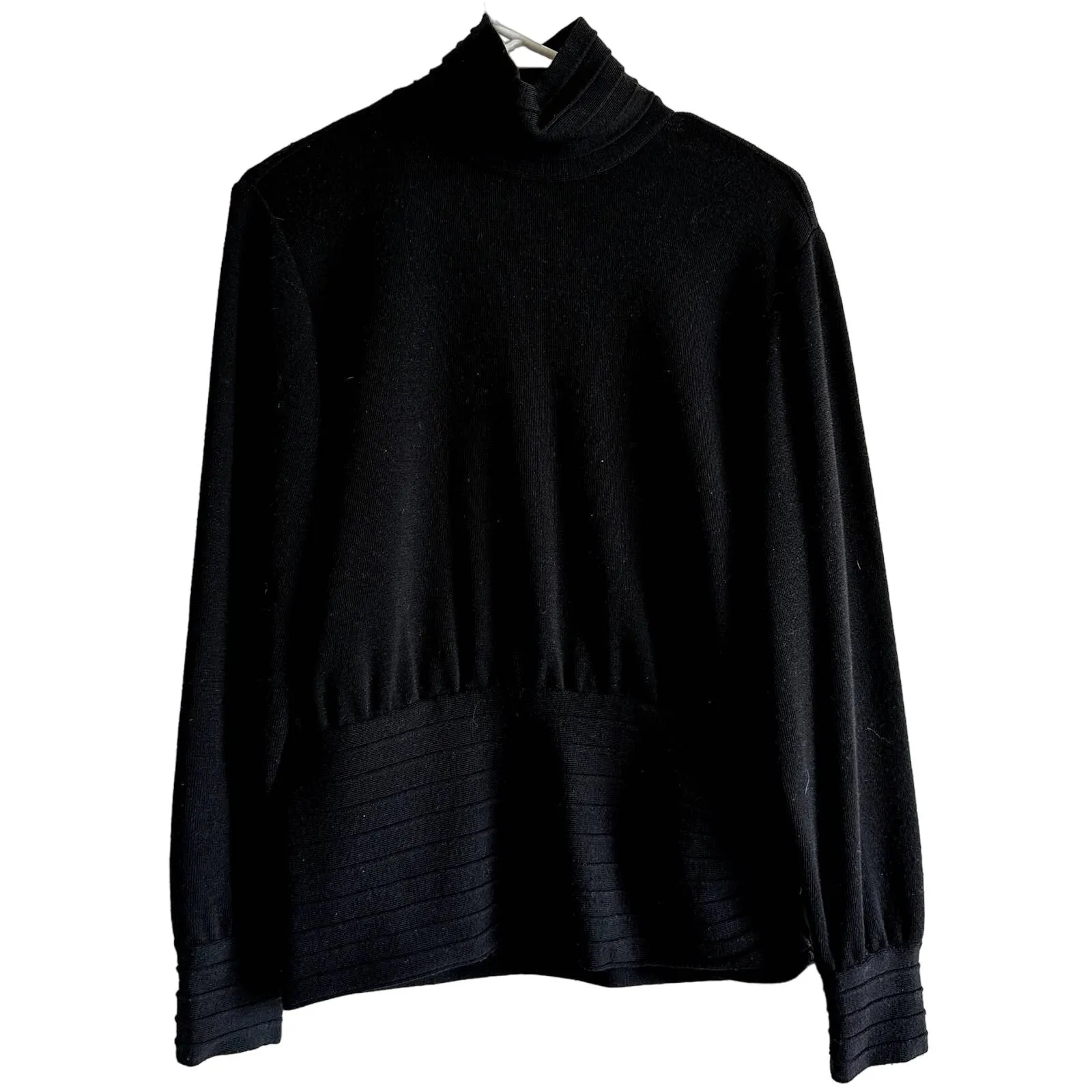 Max Mara 100% Wool Sweater Turtleneck Pullover Ribbed Trim Black XL - Image 2