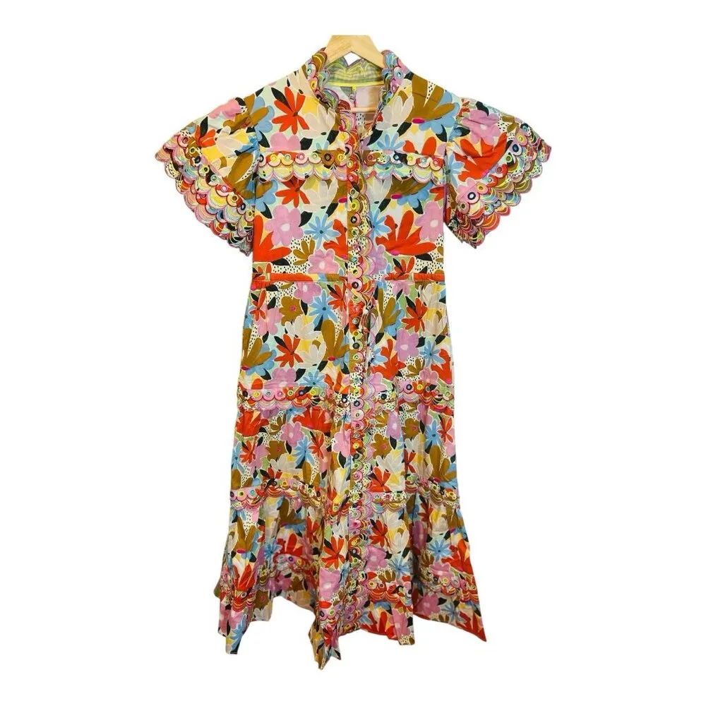 CeliaB Freya Dress Large Floral Multicolor Button Down MIDI Pockets Drawstring Multiple - Image 4