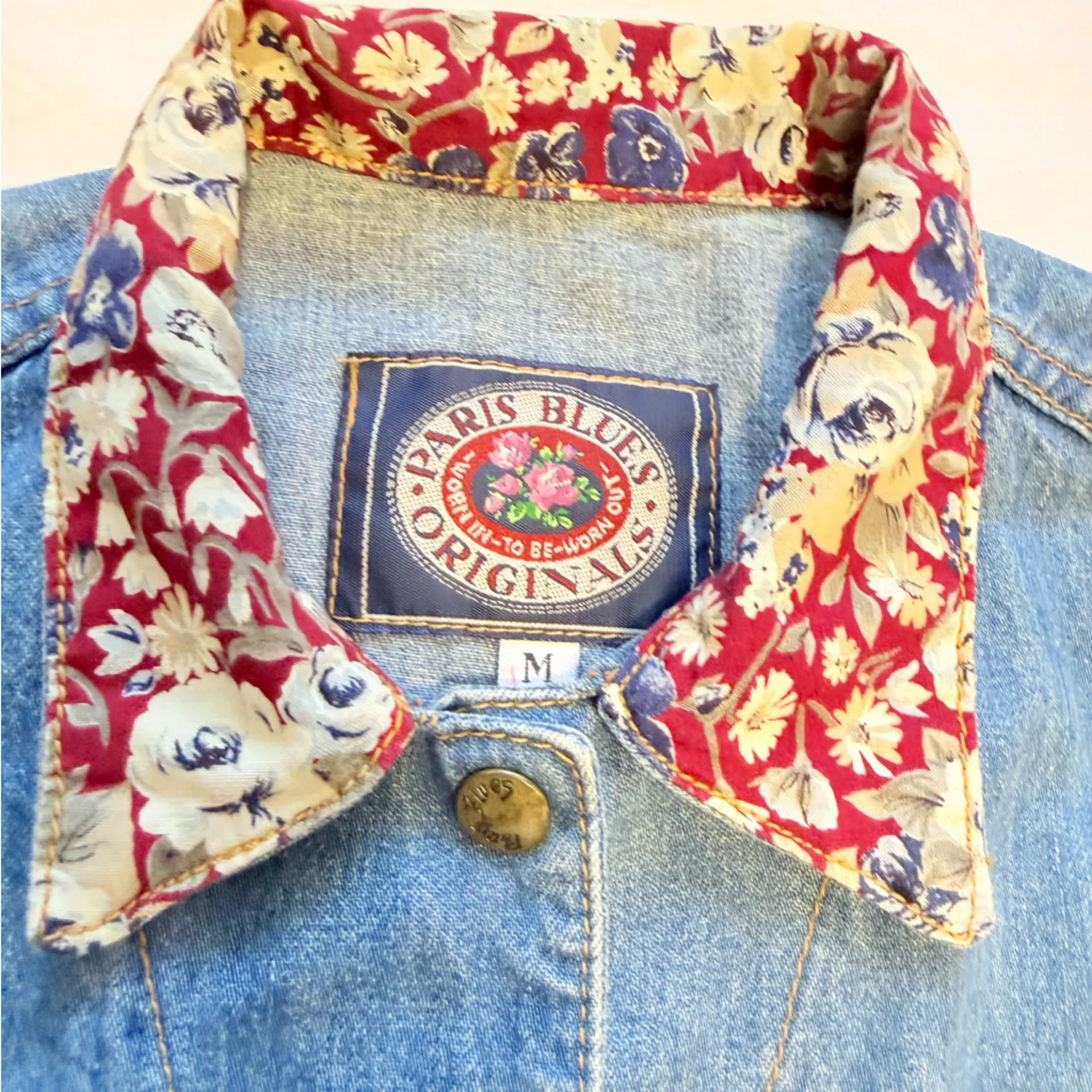 Paris Blues Original Denim Vest Boho Floral – Size M - Image 3