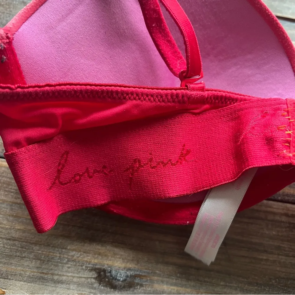 Victoria’s Secret PINK Red Wear Everywhere Super Push Up Bra Size 32C - Image 3