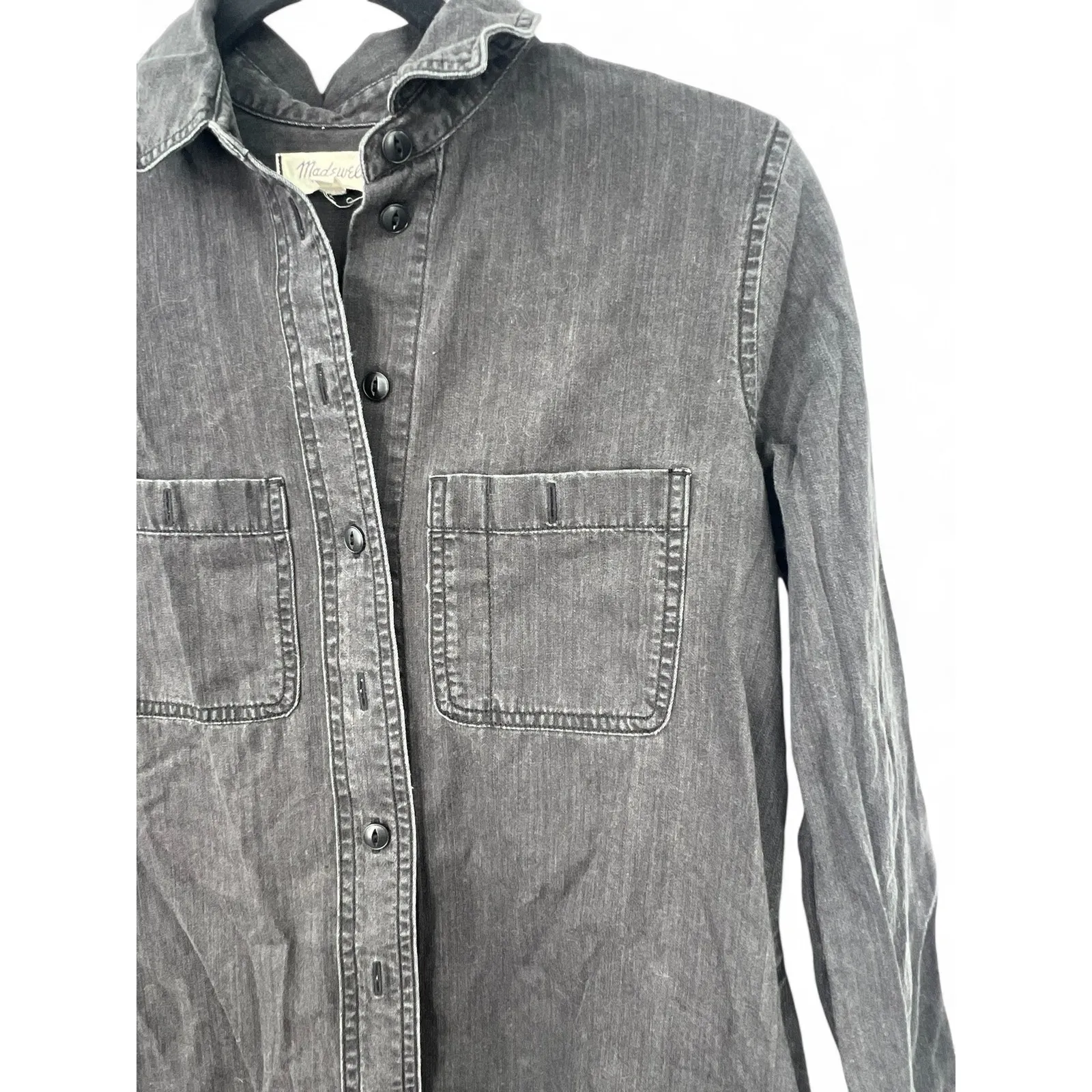 Madewell Black Denim Shirtdress Size XS Colton Wash Gray Pockets Button Down - Image 5