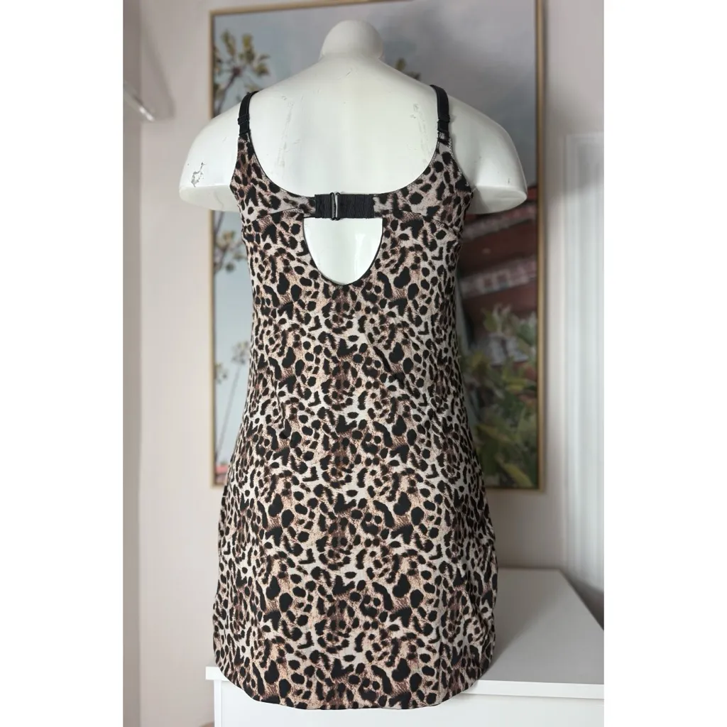 Cheetah Leopard Animal Print Slinky Slip Mini Dress Women’s Large Black - Image 7