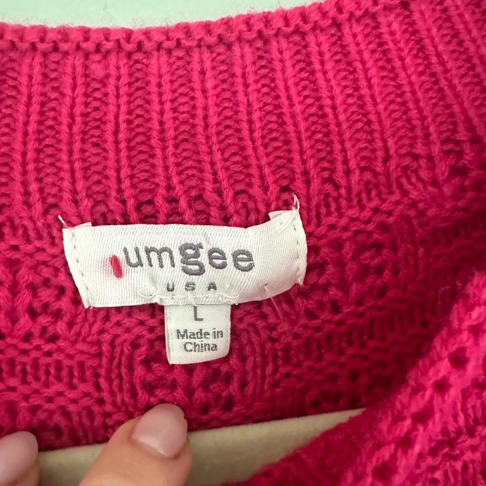 Umgee fuchsia Pink Bell Sleeve Chunky Knit Sweater size L loose oversized barbie - Image 8