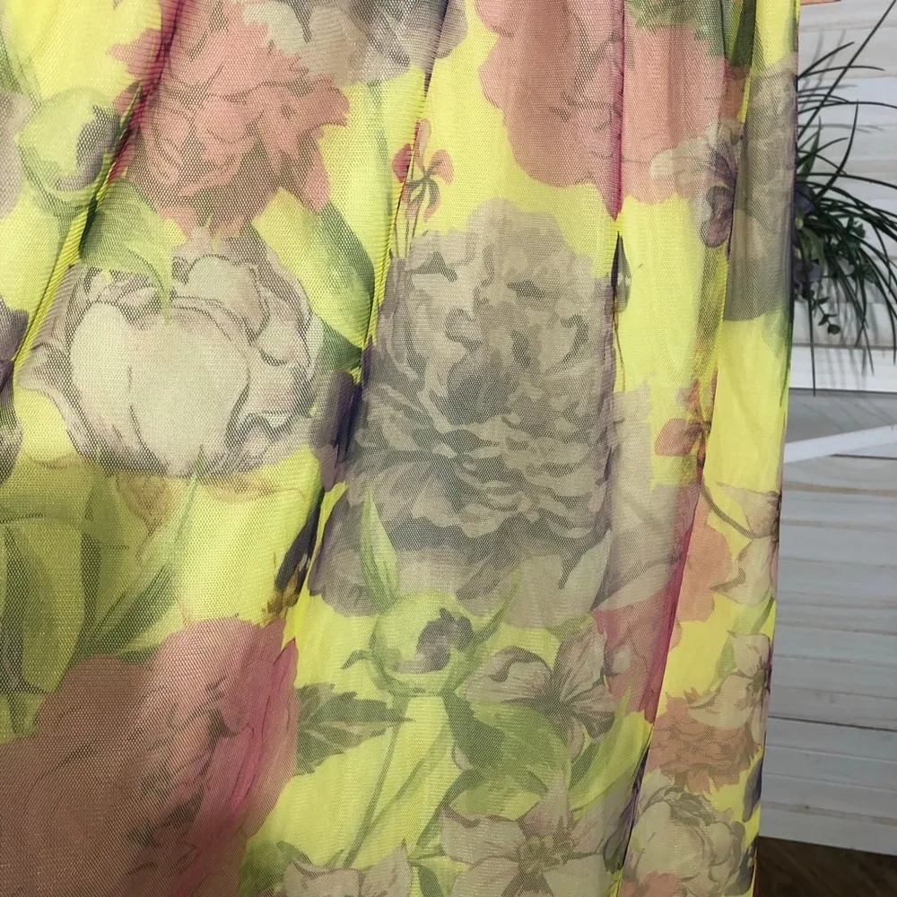 Vintage 70s One Shoulder Maxi Dress Floral Yellow Pink M Size M - Image 12