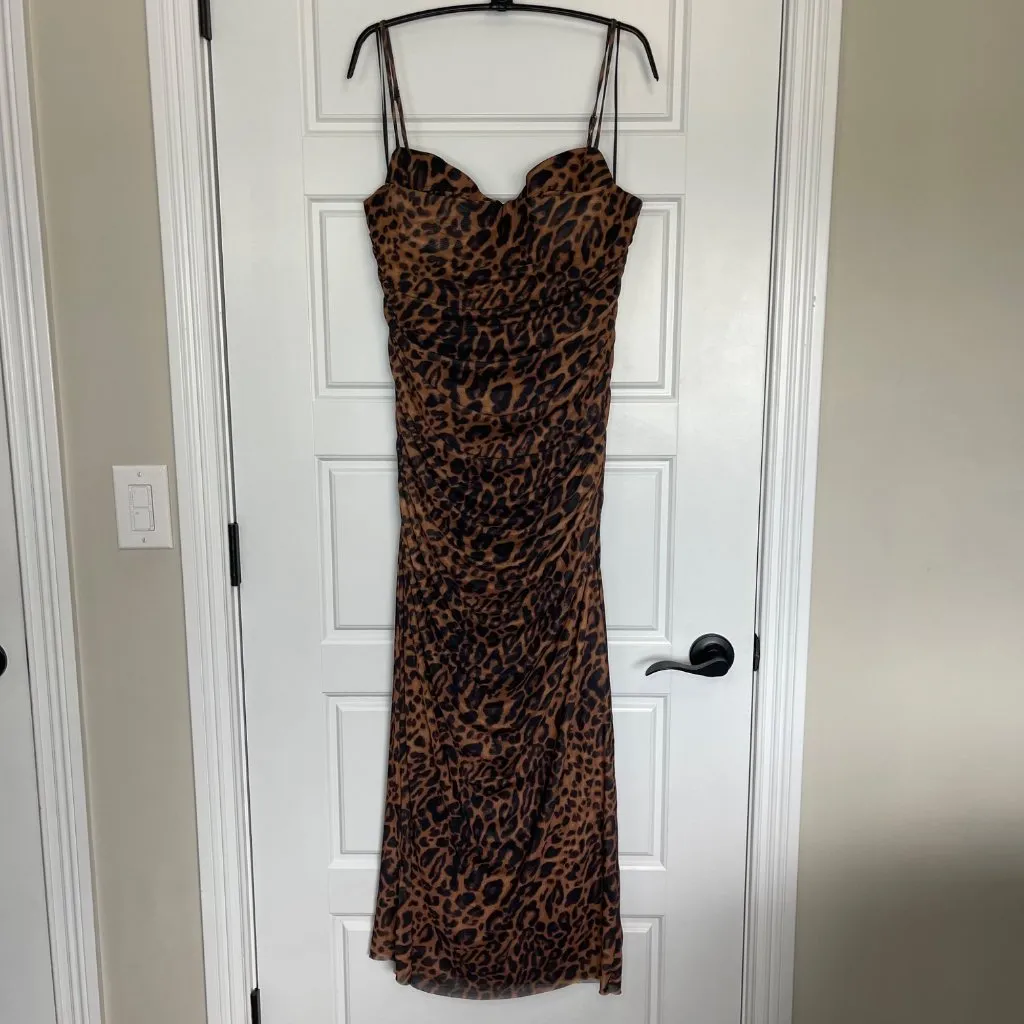 Zara Leopard‎ Print Midi Dress Women's Size XXL Ruched Tulle Fully Lined NEW - Image 3