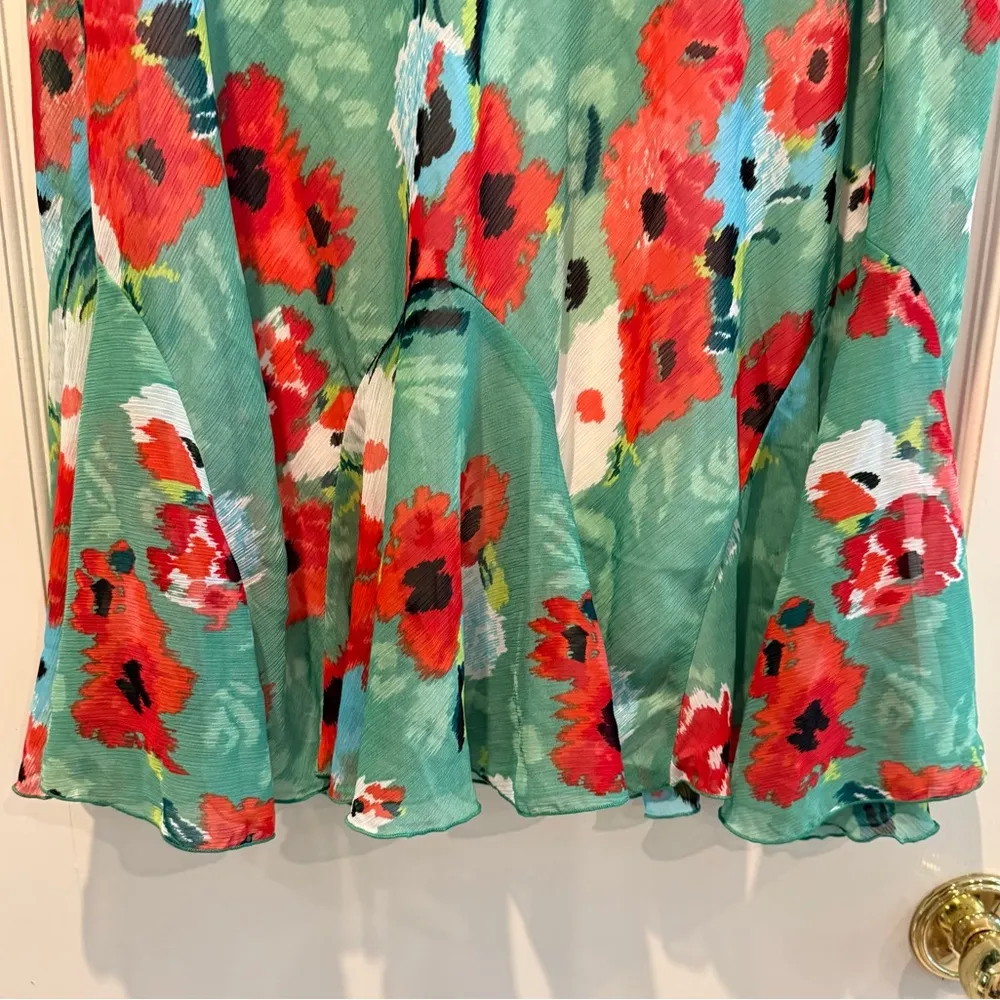 Cato Green Pull-on Maxi Skirt with Red Floral Poppys Ruffles Feminine Size 22/24 - Image 4