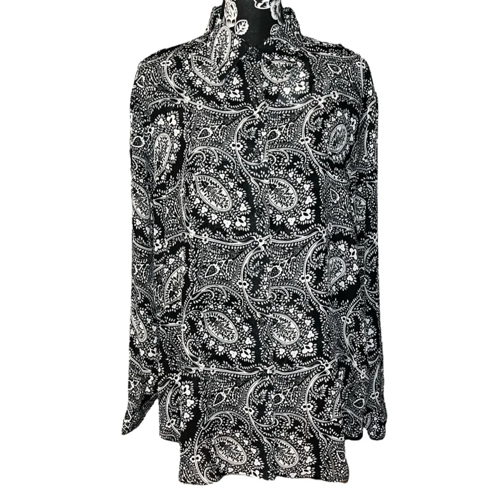 Vintage 1995 Diane Von Furstenberg Paisley Print Collared Button Down Blouse - Image 4