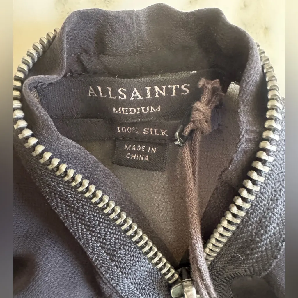 NWT AllSaints Jayda V Neck Sleeveless Zip Front Black Silk Dress Sz M - Image 9