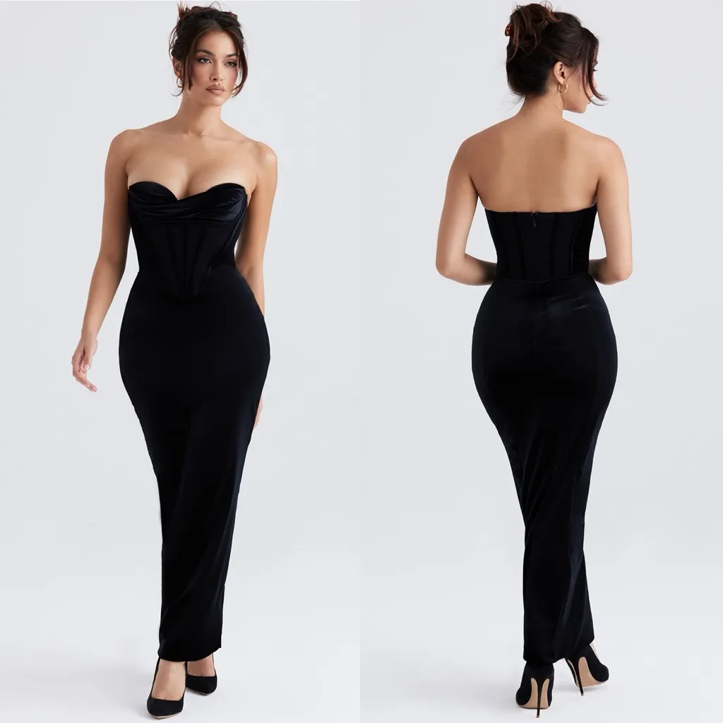 HOUSE OF CB 'Thalia' Black Velvet Corset Maxi Dress NWOT size S‎ - Image 3