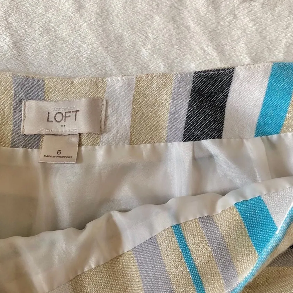 blue cream white gold striped Loft skirt size 6 - Image 9