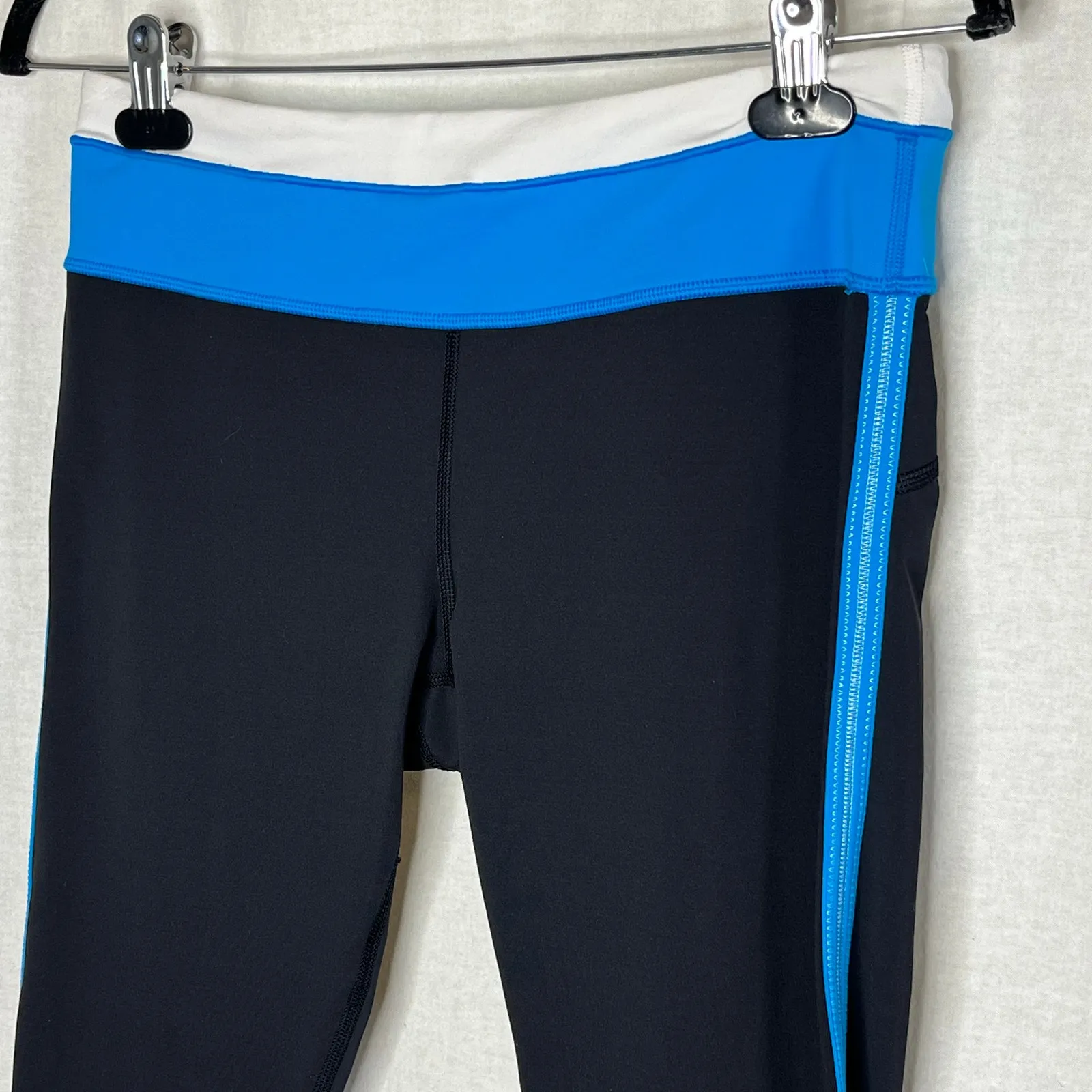 Lululemon Run Pace Leggings Black Beach Blanket Blue White‎ Size 8 - Image 3