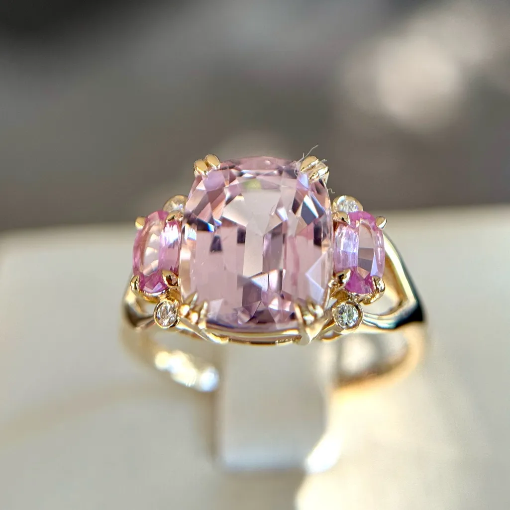 NWOT 14K Gold 5.19ct Natural Kunzite& Pink Sapphire/Geniune Diamonds Ring in 7 - Image 9
