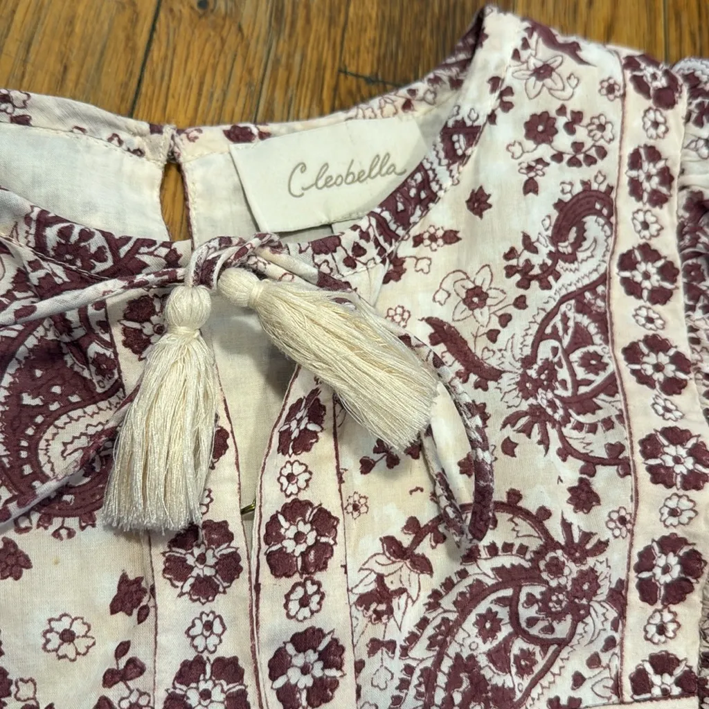 Cleobella Magdalena Mini Dress Paisley Block Print White Red Puff Sleeve NO BELT - Image 7