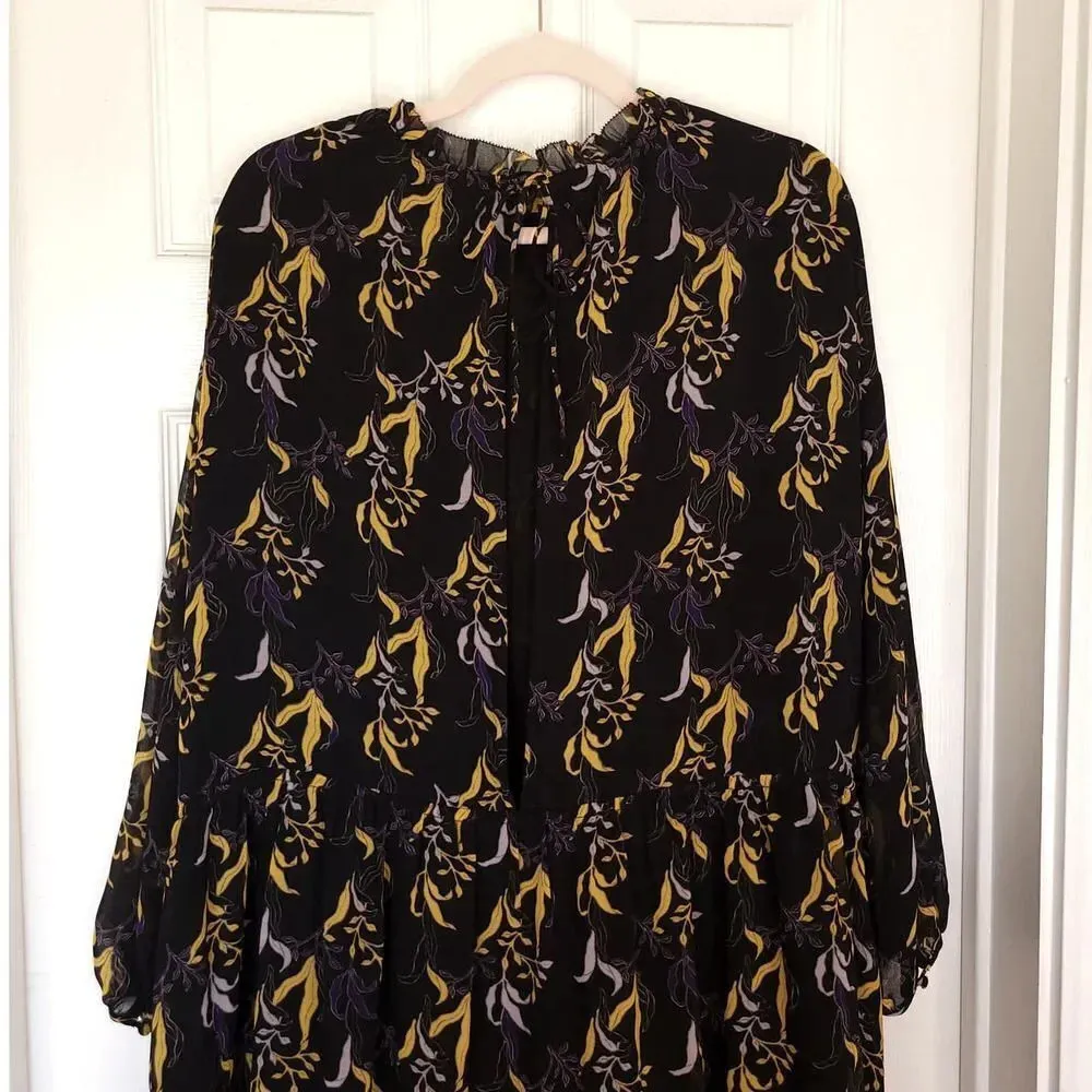 LE FOU BY WILFRED Aritzia Leman Dress Dark Floral Size 2 90s Ruffle - Image 10